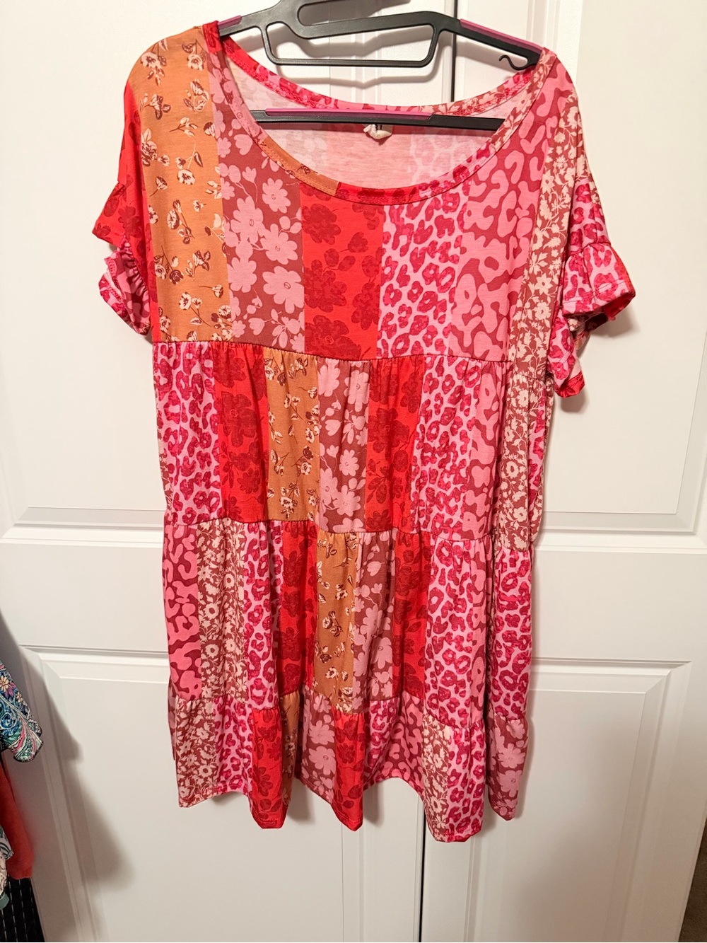 BiBi Pink & Red Patchwork Short Sleeve Tunic